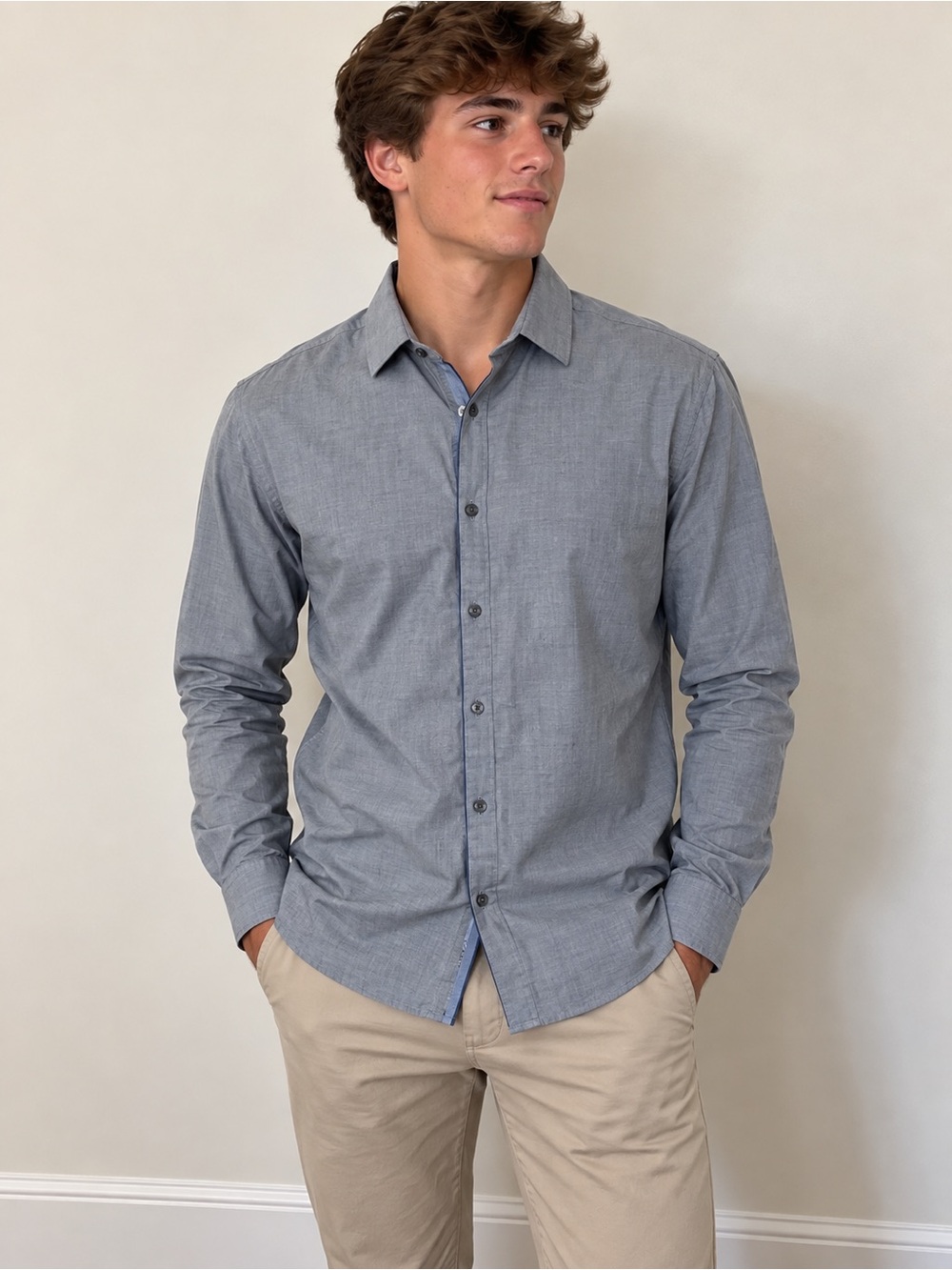 Bar III Men's Classic Grey Button-Down Shirt - Size Large, 16-16 1/2 BNWT